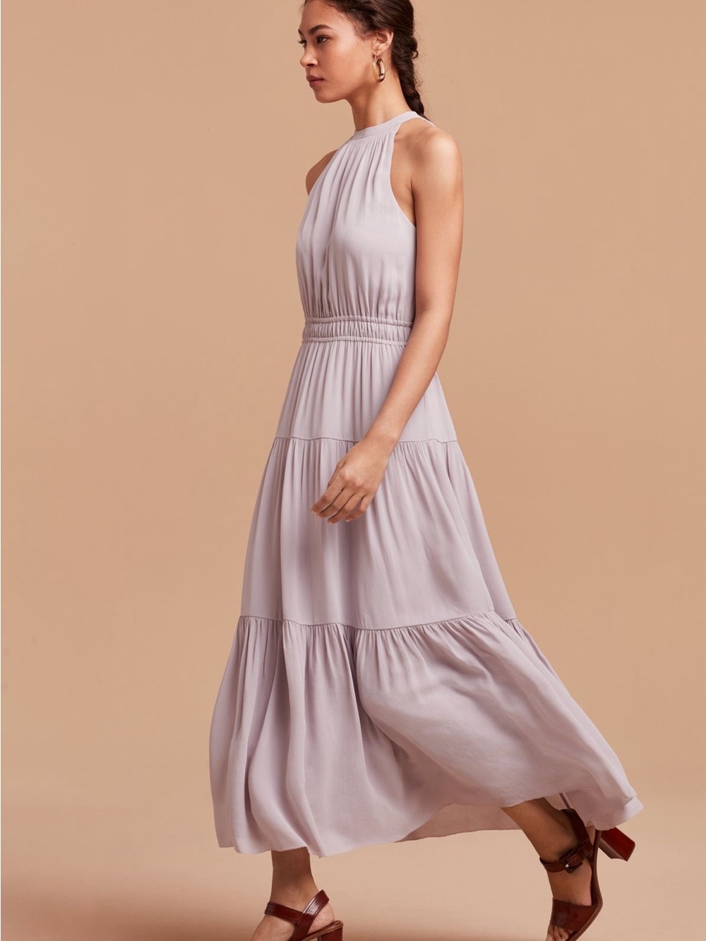 Aritzia Wilfred Effet Halter Midi Dress Blush Pink Tiered Flowy Size S - Picture 11 of 12